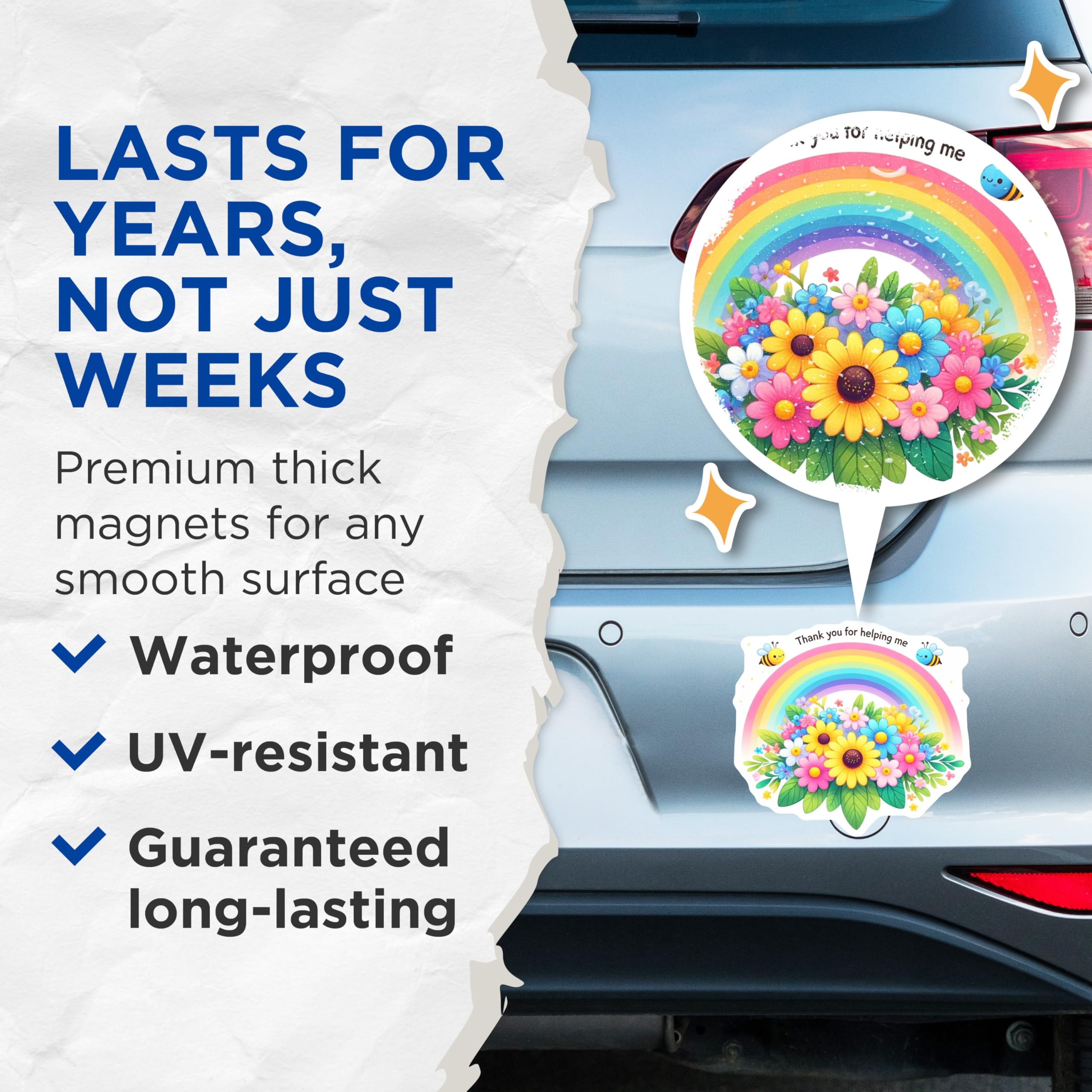 (2 Pack) Rainbow Bee Magnets - Thank You Helping - Floral Fridge Decorations - 5" On Longest Side - Premium Magnet - for Cars, Refrigerators, Toolboxes, Lockers - Made in USA - MAG14248