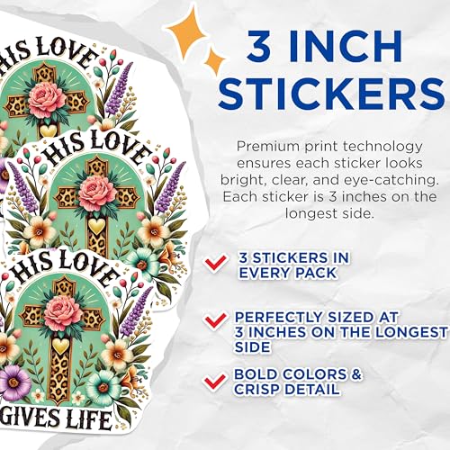 (3 Pack) Floral Cross Decals - Christian Laptop Decals - Religious Stickers - 3 Inches On Longest Side - Easy Peel & Apply - Made in USA - 3MCS0960