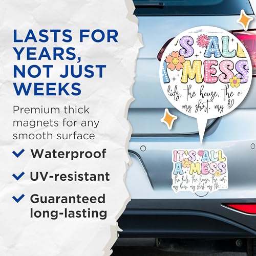 (2 Pack) It's All A Mess Magnets Magnets - Kids House Car Magnet - Funny Home Decoration - 5" On Longest Side - Made in USA - Sticks to Refrigerators & Metal Surfaces - MAG9112