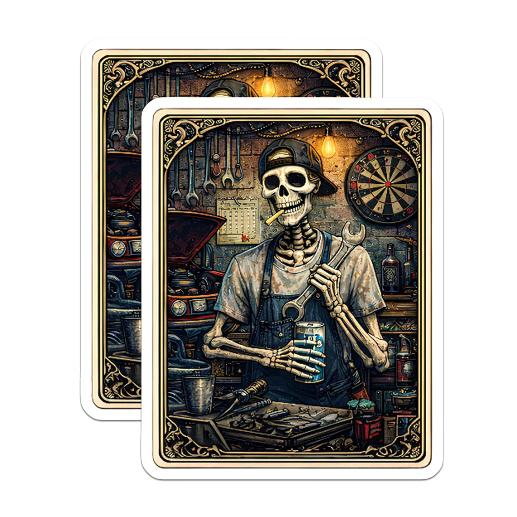 (2 Pack) Skeleton Mechanic Magnets - Garage Art - Tool Guy Decor - 5" On Longest Side - Premium Magnet - for Cars, Refrigerators, Toolboxes, Lockers - Made in USA - MAG16074