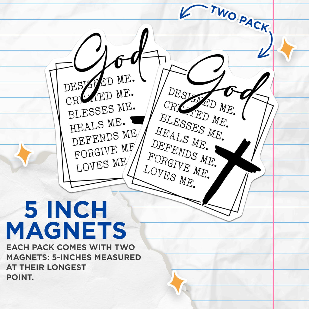 (2 Pack) Christian Faith Magnets - God Designed Me Quote - Inspirational Religious Decor - 5 Inches On Longest Side - Thick Durable Magnet - Made in USA - MAG24360