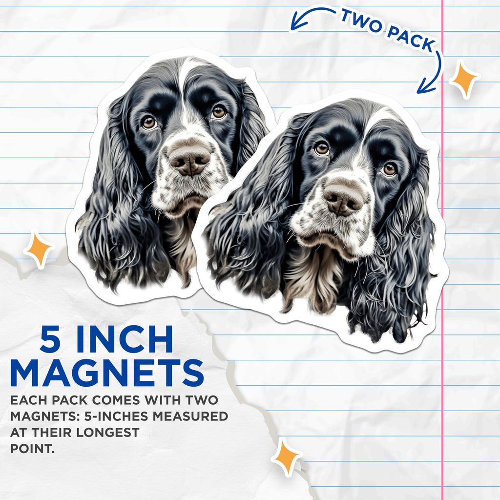 (2 Pack) Cocker Spaniel Magnets - Springer Dog Portrait - Animal Lover Decor - 5 Inches On Longest Side - Thick Durable Magnet - Made in USA - MAG28440