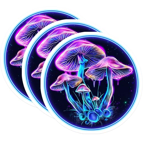 (3 Pack) Psychedelic Mushroom Decals - Neon Fungi Stickers - Laptop Hydroflask Decals- 3 Inches On Longest Side - Easy Peel & Apply - Made in USA - 3MCS5812