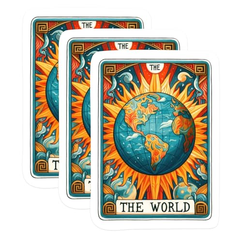 (3 Pack) The World Tarot Card Decals - Laptop Decal - Bohemian Decal - 3 Inches On Longest Side - Easy Peel & Apply - Made in USA - 3MCS1124
