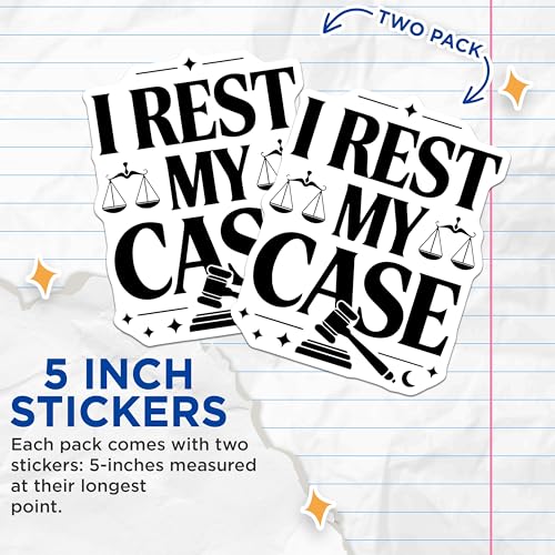 (2 Pack) I Rest My Case Stickers - Lawyer Stickers - Legal Humor Decals - 5" On Longest Side - Sticks to Smooth Flat Surfaces - Made in USA - BMCS5633
