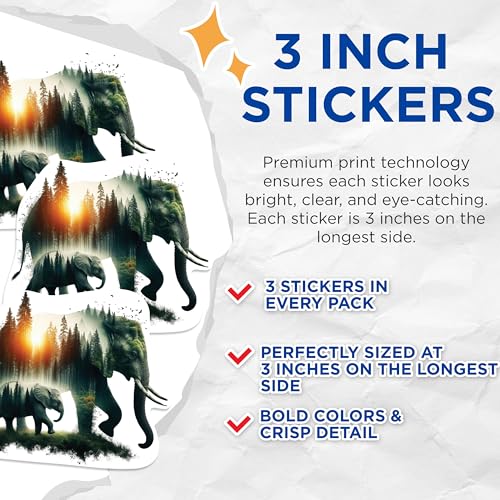 (3 Pack) Elephant Forest Decals - Animal Silhouette - Nature Inspired Art - 3 Inches On Longest Side - Easy Peel & Apply - Made in USA - 3MCS1146