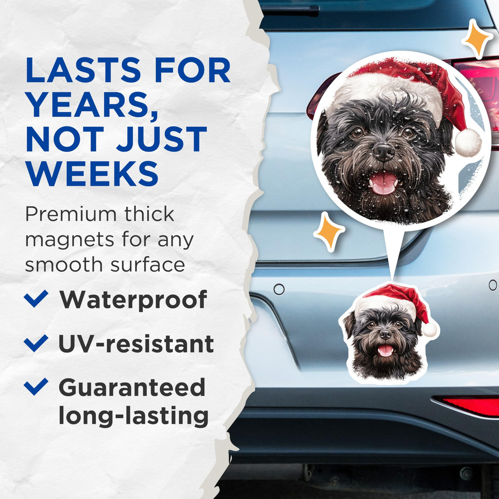 (2 Pack) Santa Hat Dog Magnets - Brussels Griffon Christmas Decor - Festive Pet Refrigerator Accessories - 5 Inches On Longest Side - Thick Durable Magnet - Made in USA - MAG23552