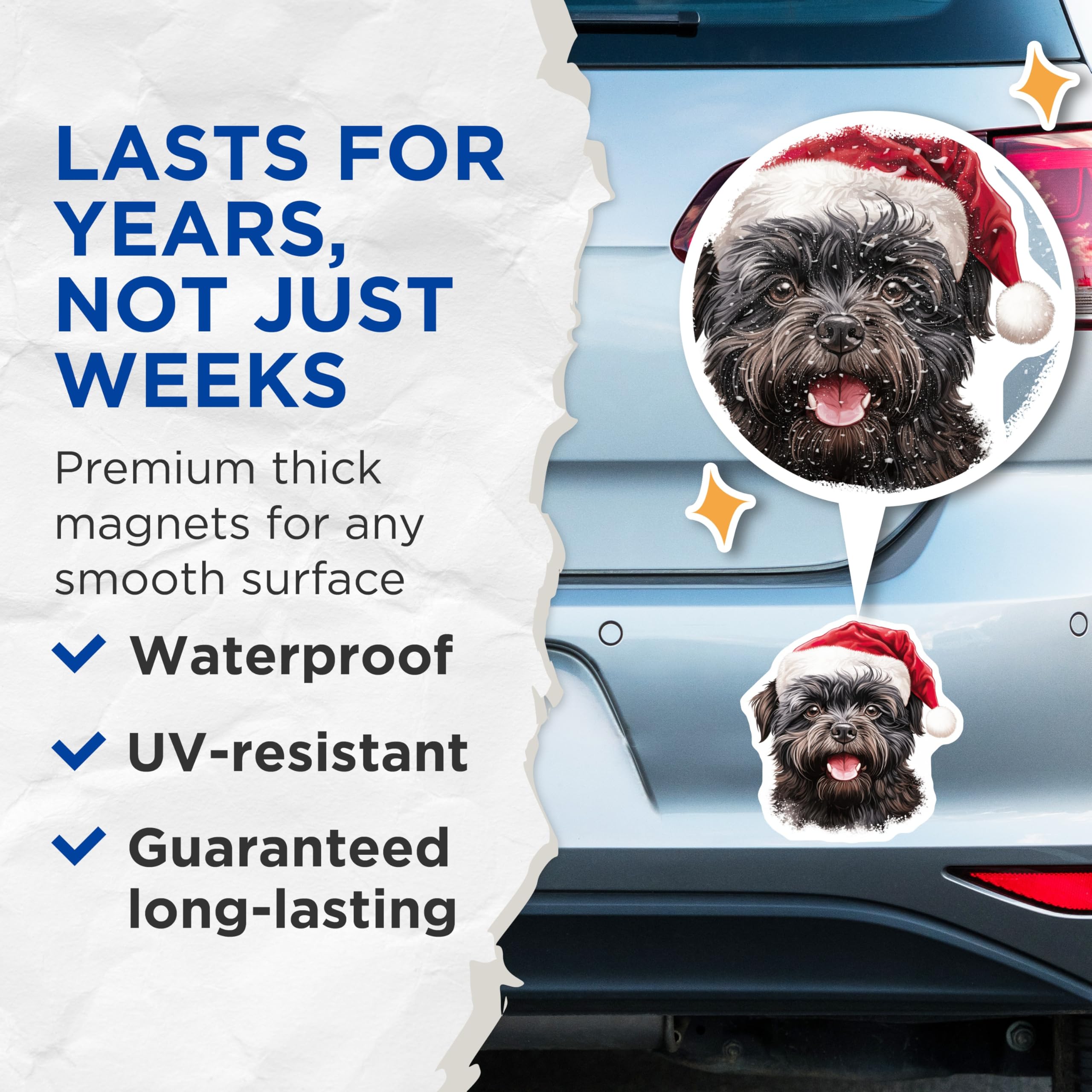 (2 Pack) Santa Hat Dog Magnets - Brussels Griffon Christmas Decor - Festive Pet Refrigerator Accessories - 5 Inches On Longest Side - Thick Durable Magnet - Made in USA - MAG23552