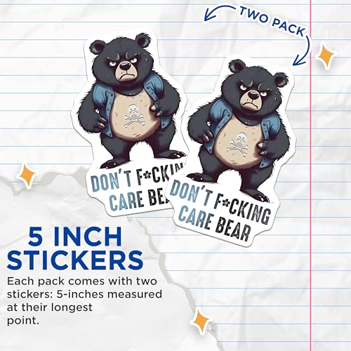 (2 Pack) Don't Care Bear Stickers - Funny Bear - Humor Graphic Decal - 5" On Longest Side - Sticks to Smooth Flat Surfaces - Made in USA - BMCS7732