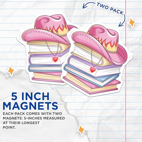(2 Pack) Cute Book Lover Decor Magnet - 5" On Longest Side - Sticks to Smooth Flat Surfaces - Made in USA - MAG9450
