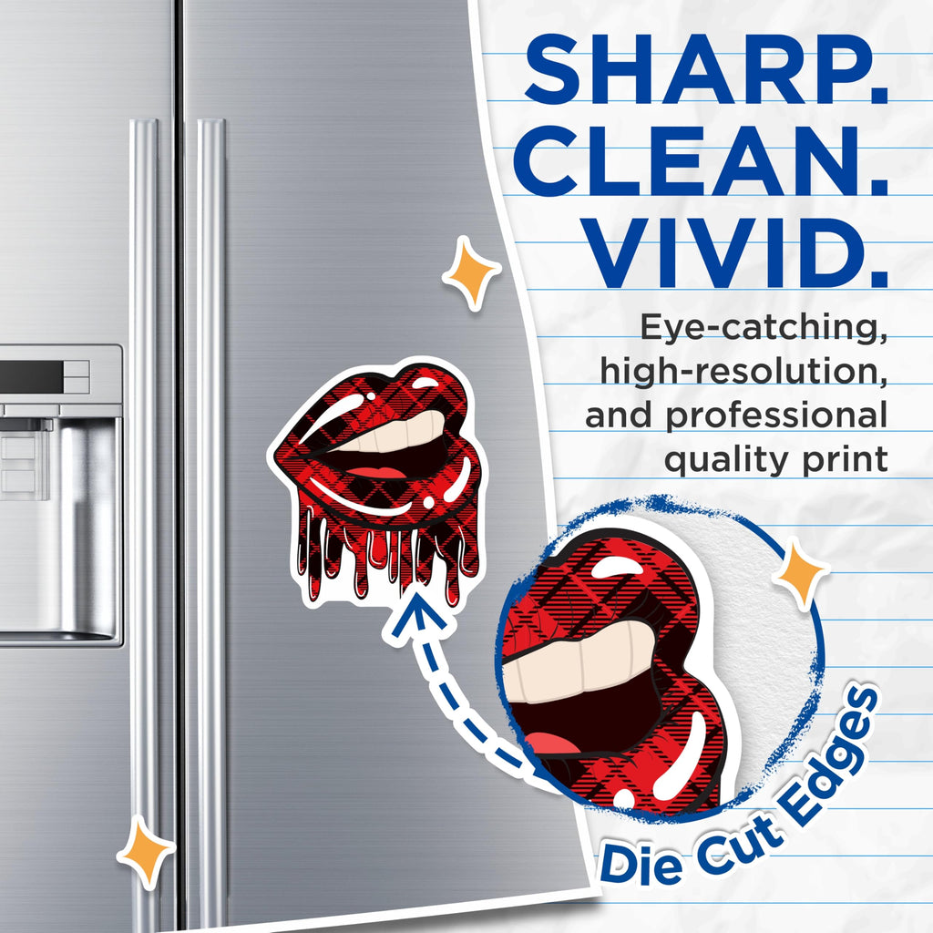 (2 Pack) Red Plaid Lips Magnets - Dripping Mouth Design - Edgy Aesthetic Decor - 5 Inches On Longest Side - Thick Durable Magnet - Made in USA - MAG22211