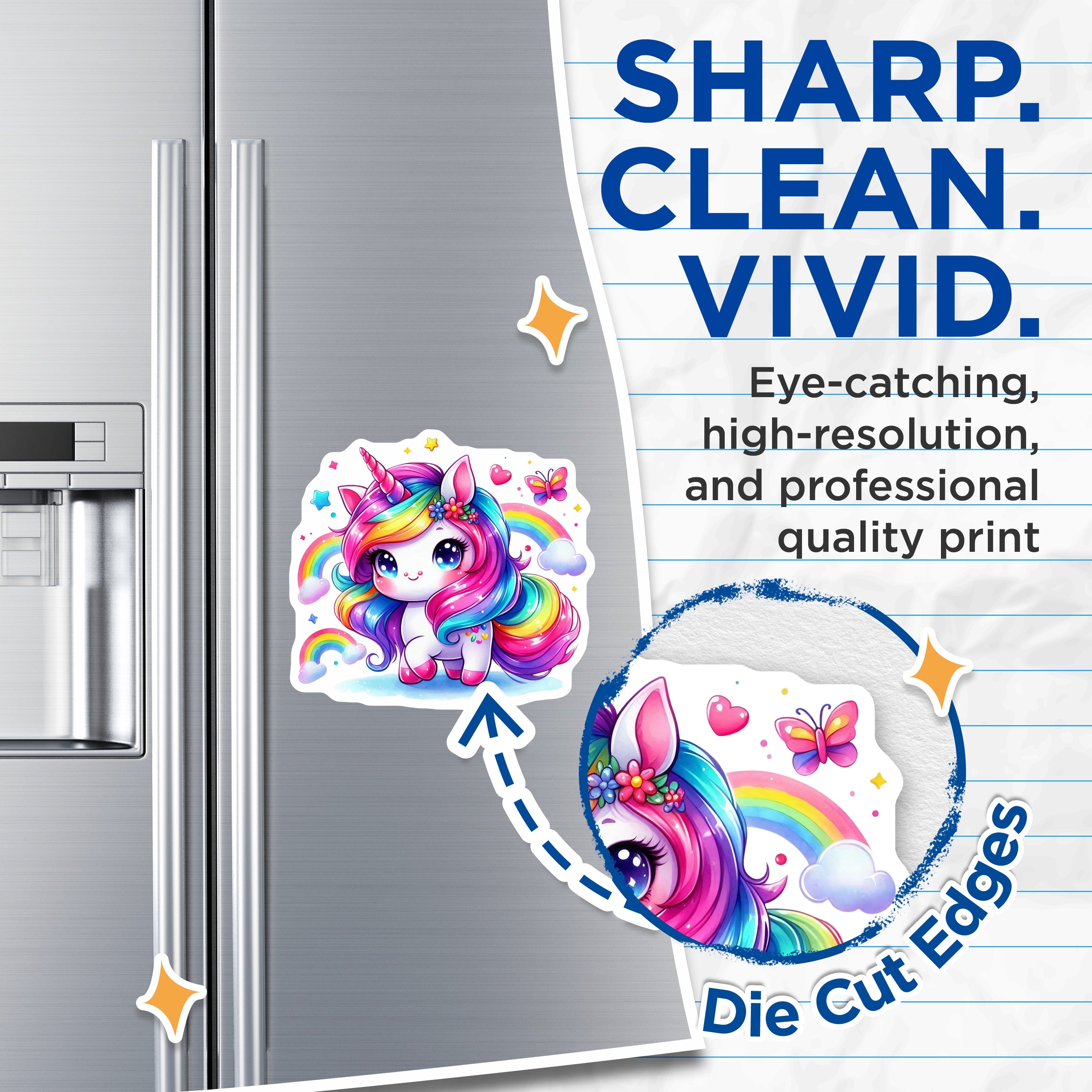 (2 Pack) Rainbow Unicorn Magnets - Cute Kawaii Fantasy Creature Fridge Locker Decor - Kids Room Birthday Party Favors - 5 Inches On Longest Side - Thick Durable Magnet - Made in USA - MAG36107