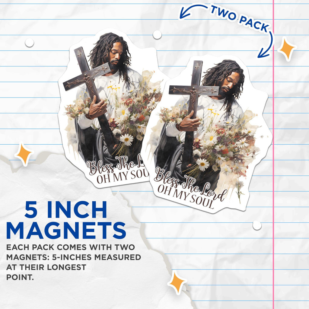 (2 Pack) Christian Jesus Magnets - Spiritual Faith Decor - Bless The Lord Quote - 5 Inches On Longest Side - Thick Durable Magnet - Made in USA - MAG21982