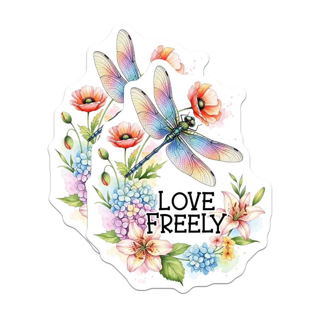 (2 Pack) Dragonfly Floral Magnets - Love Freely Design - Fridge Home Decor Magnets - 5" On Longest Side - Premium Magnet - for Cars, Refrigerators, Toolboxes, Lockers - Made in USA - MAG17048