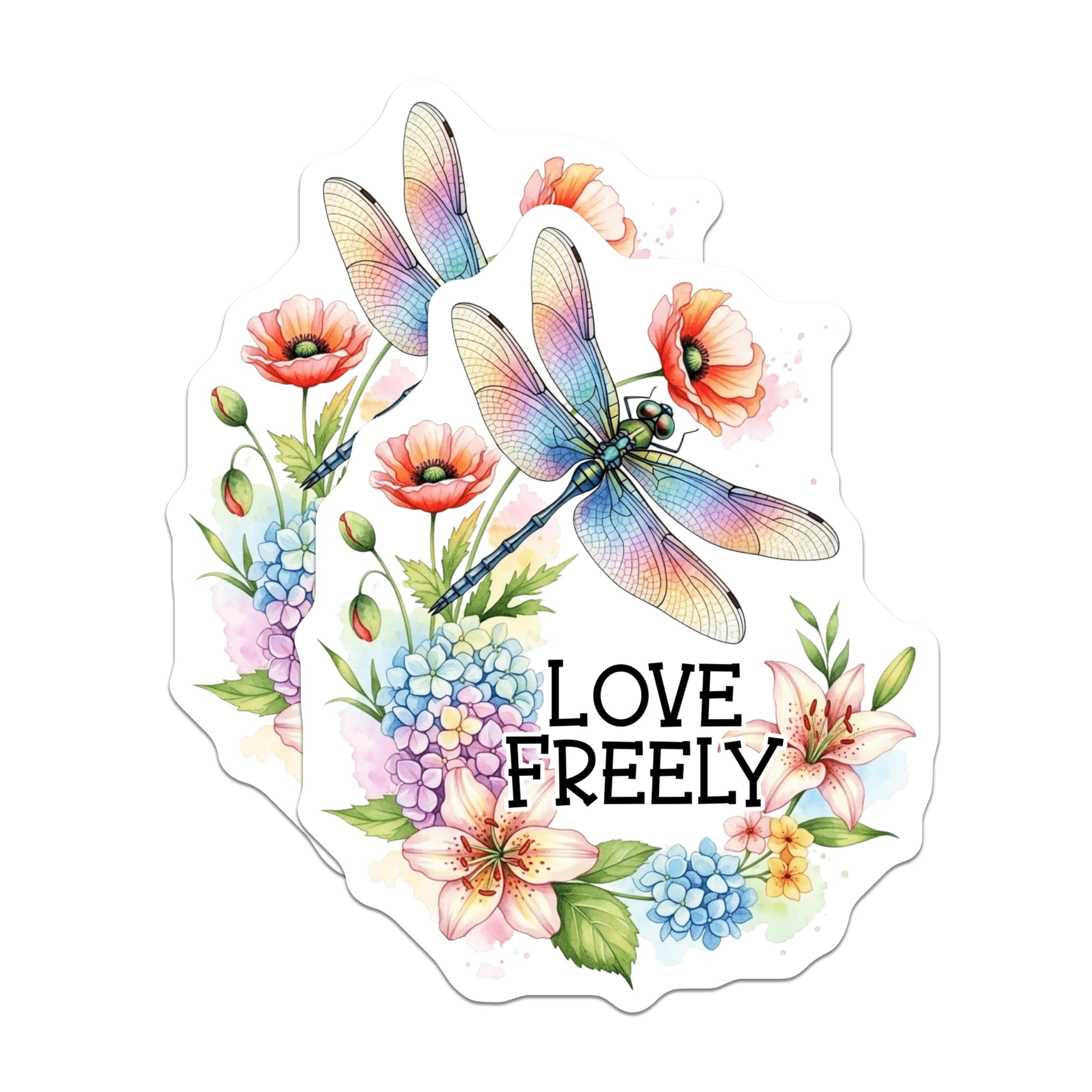 (2 Pack) Dragonfly Floral Magnets - Love Freely Design - Fridge Home Decor Magnets - 5" On Longest Side - Premium Magnet - for Cars, Refrigerators, Toolboxes, Lockers - Made in USA - MAG17048