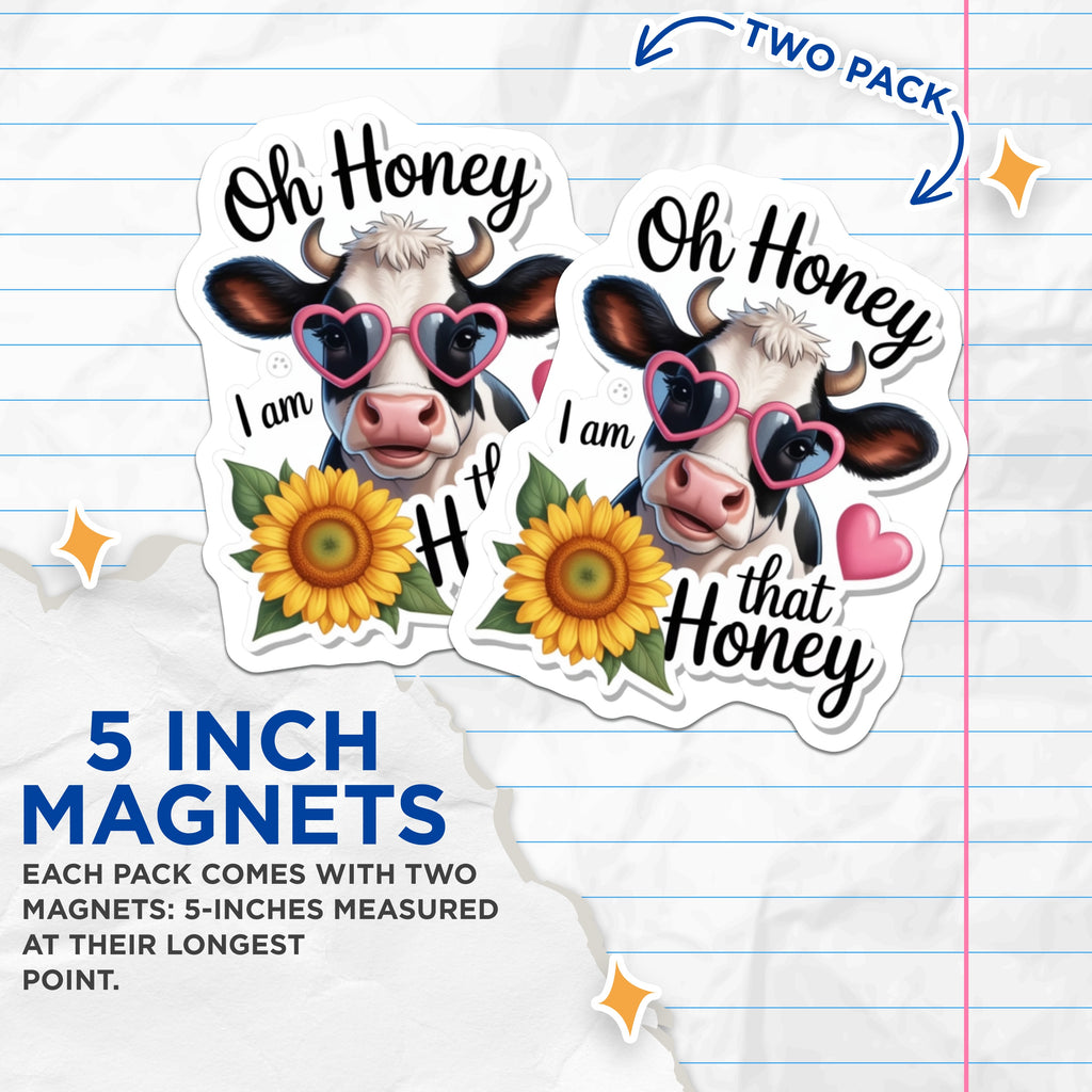 (2 Pack) Sassy Cow Magnets - Honey Quote - Heart Glasses Sunflower Fridge Decor - Cute Farm Animal Lover Locker Accessory - 5 Inches On Longest Side - Thick Durable Magnet - Made in USA - MAG36404