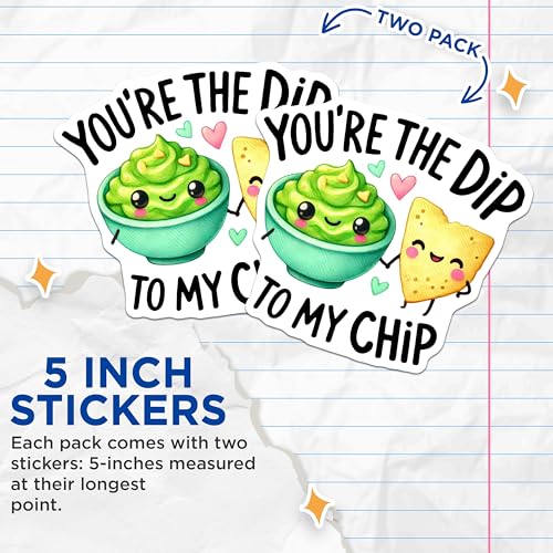 (2 Pack) Funny Food Stickers - Cute Food Puns Stickers - You're The Dip to My Chip Stickers - 5" On Longest Side - Sticks to Any Smooth Flat Surface - Made in USA - BMCS3441