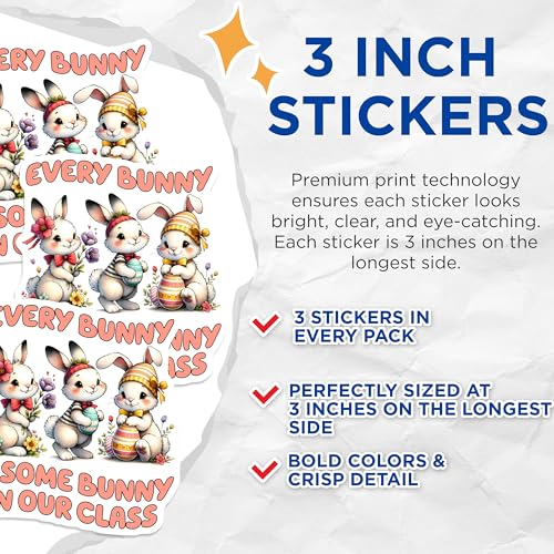 (3 Pack) Easter Bunny Decals - Funny Bunny - Cute Rabbit Decals - 3 Inches On Longest Side - Easy Peel & Apply - Made in USA - 3MCS6904
