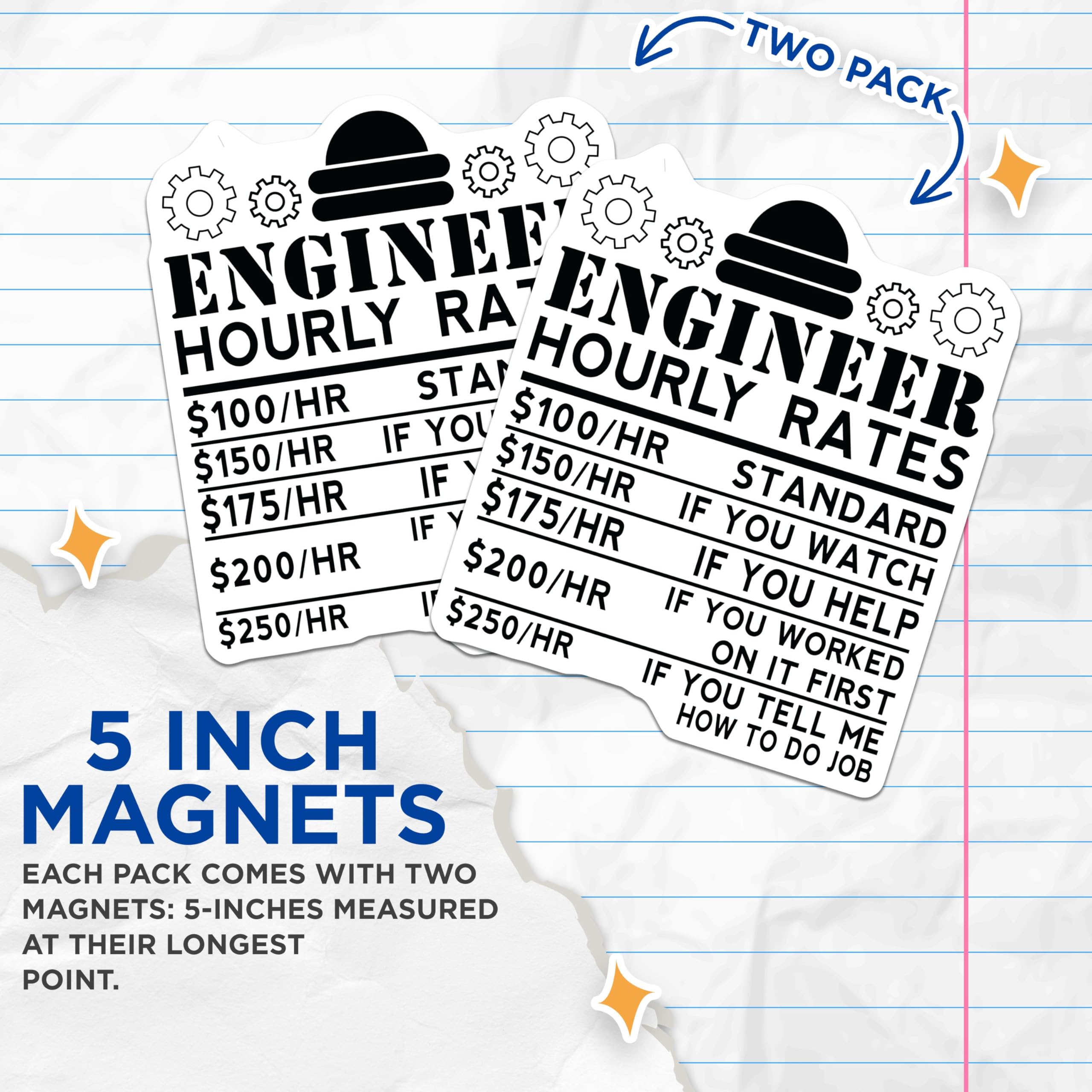 (2 Pack) Engineer Hourly Rates Magnets - Funny STEM Gift - Engineering Humor Decor - 5 Inches On Longest Side - Thick Durable Magnet - Made in USA - MAG20944