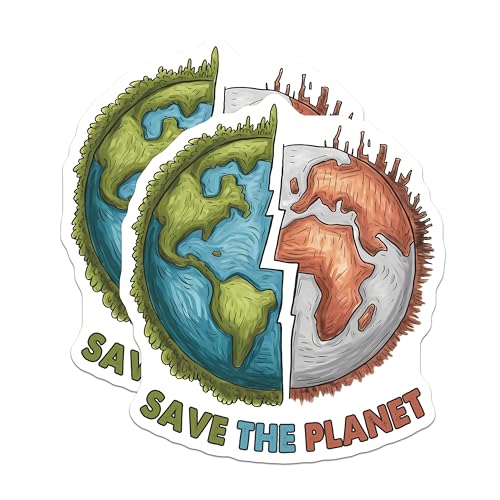 (2 Pack) Save The Planet Stickers - Earth Day - Environmental Awareness - 5" On Longest Side - Sticks to Smooth Flat Surfaces - Made in USA - BMCS7694