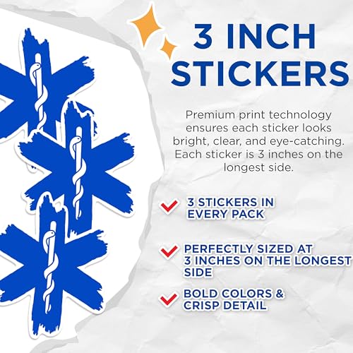(3 Pack) Star of Life Decals - EMS Decals - Paramedic Laptop Decal - 3 Inches On Longest Side - Easy Peel & Apply - Made in USA - 3MCS0543