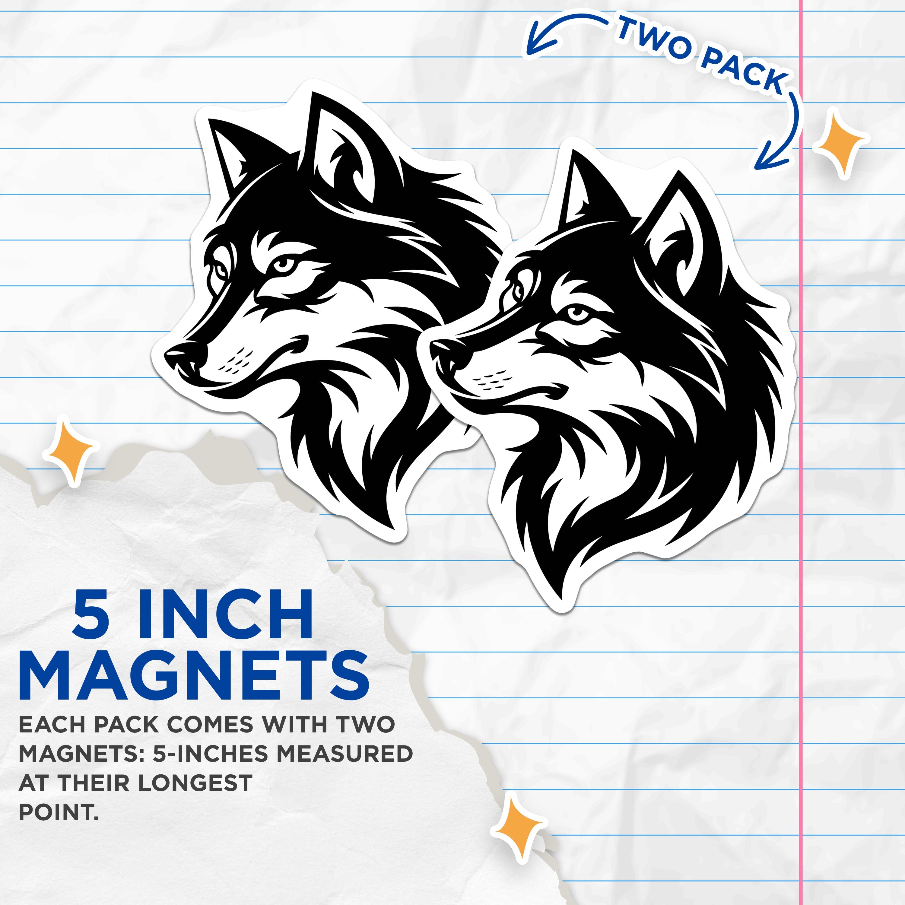(2 Pack) Tribal Wolf Head Magnets - Wild Animal Fridge Art - Nature Lover Locker Decor - Outdoorsman Display - Teen Room Accent - 5" - Durable Magnet - Made in USA - MAG38421