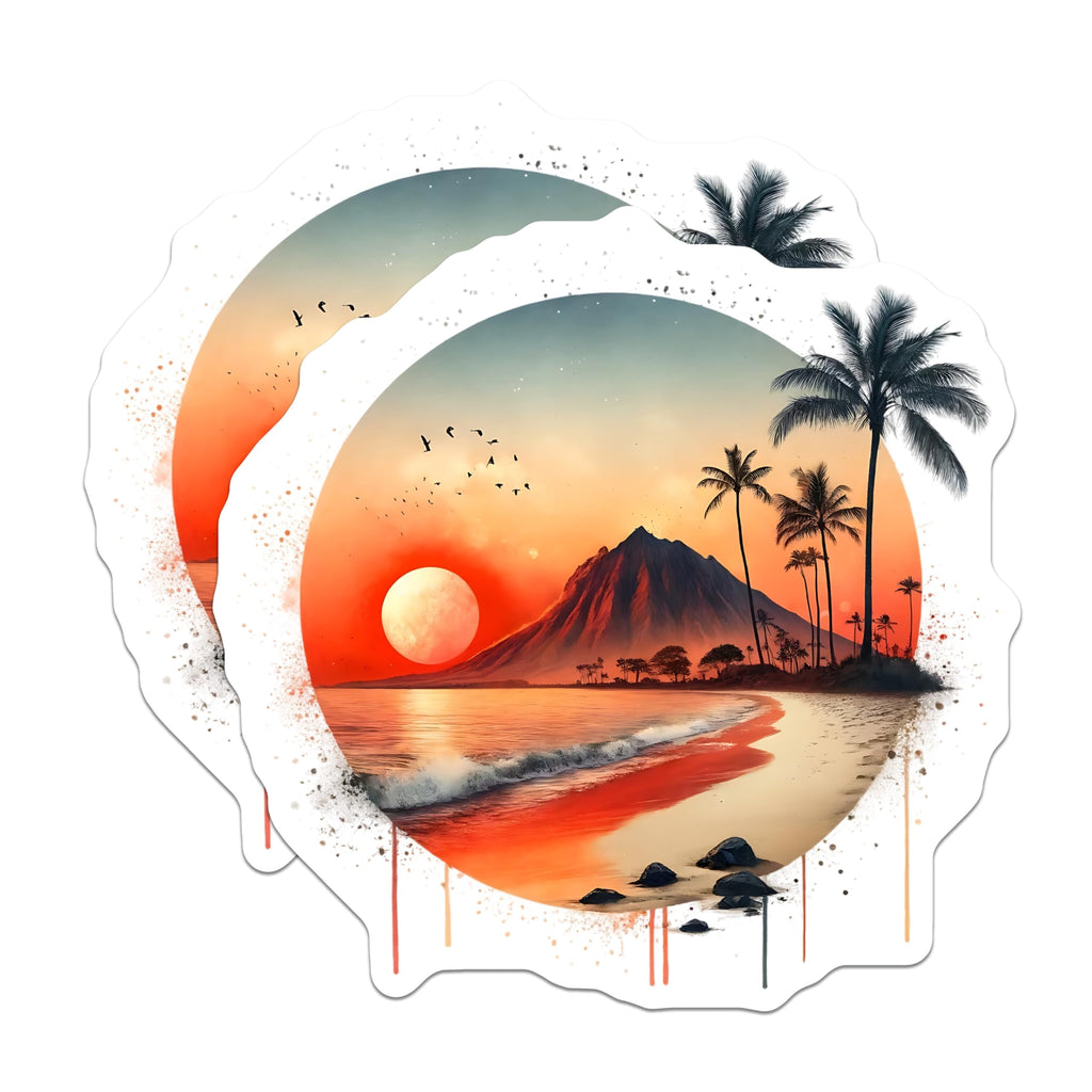 (2 Pack) Sunset Beach Magnets - Tropical Island Decor - Ocean View Art - 5" On Longest Side - Premium Magnet - for Cars, Refrigerators, Toolboxes, Lockers - Made in USA - MAG14146