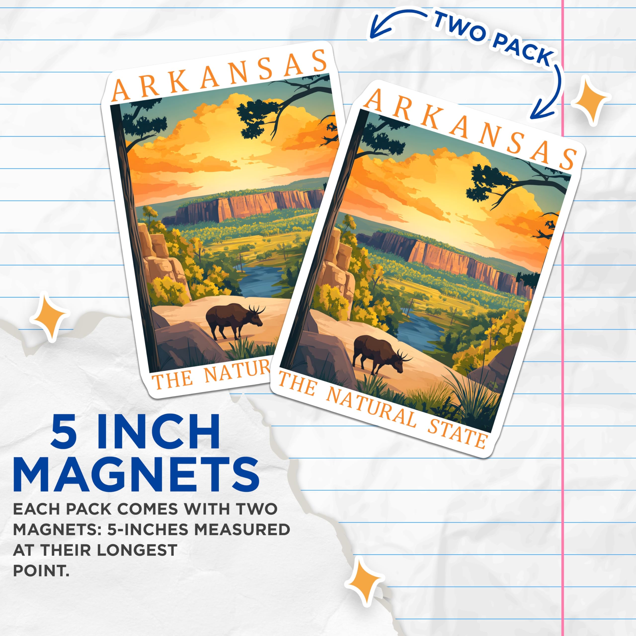 (2 Pack) Arkansas Magnets - Natural State Decor - Wildlife Art - 5" On Longest Side - Premium Magnet - for Cars, Refrigerators, Toolboxes, Lockers - Made in USA - MAG18347