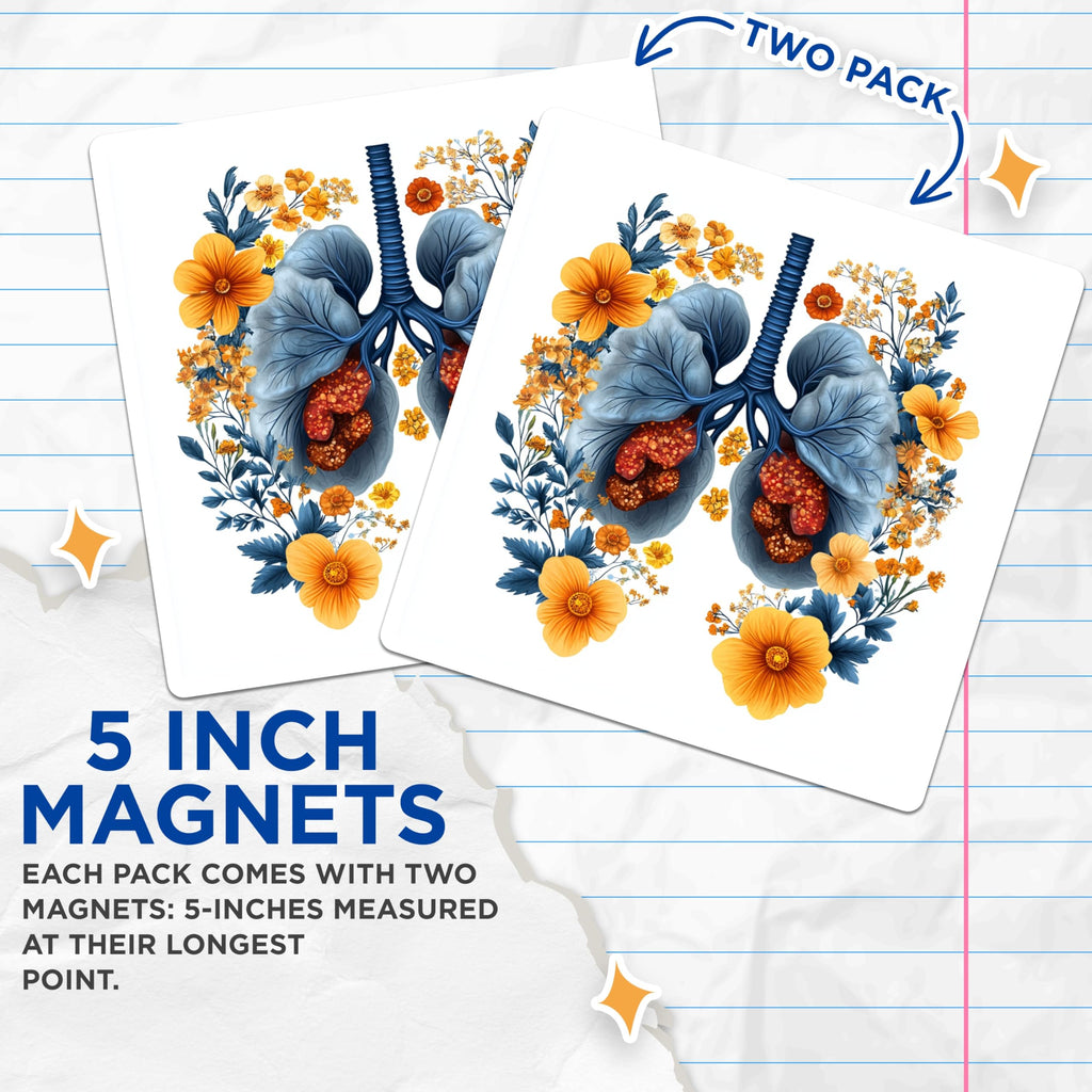 (2 Pack) Floral Lungs Magnets - Anatomical Science Art - Doctor Nurse Medical Student Decor - 5 Inches On Longest Side - Thick Durable Magnet - Made in USA - MAG29231