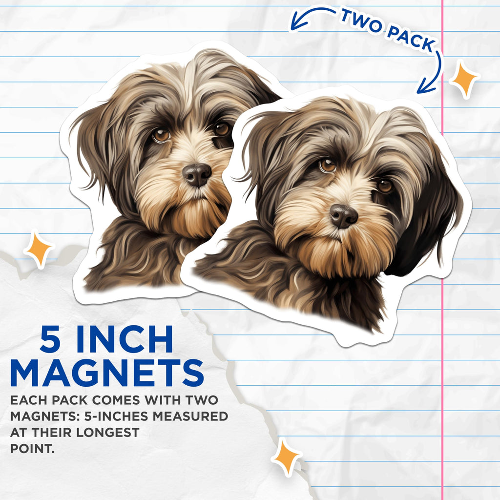 (2 Pack) Fluffy Shaggy Dog Magnets - Pet Art Fridge Decor - Cute Animal Lover Locker Accent - 5 Inches On Longest Side - Thick Durable Magnet - Made in USA - MAG26258