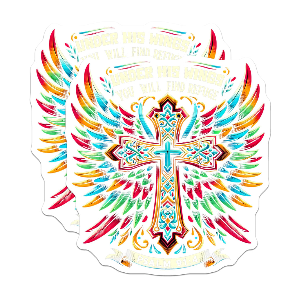 (2 Pack) Vibrant Winged Cross Magnets - Psalm 91:4 Bible Verse Scripture - Inspirational Christian Faith Decor Art - 5 Inches On Longest Side - Thick Durable Magnet - Made in USA - MAG23683