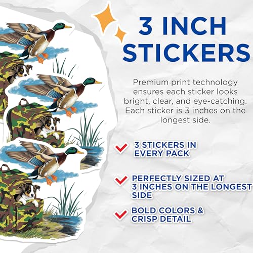 (3 Pack) Hunting Dog Decals - Duck Hunting - Camo Backpack Decal - 3 Inches On Longest Side - Easy Peel & Apply - Made in USA - 3MCS8170