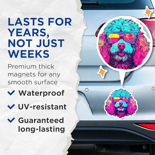 (2 Pack) Neon Poodle Dog Magnets - Colorful Dog Art Magnets - Fun Refrigerator Magnets - 5" On Longest Side - for Cars, Fridges, Toolboxes - Made in USA - MAG7234