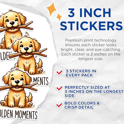 (3 Pack) Golden Retriever Decals - Cute Dog Stickers - Laptop Decal - 3 Inches On Longest Side - Easy Peel & Apply - Made in USA - 3MCS1206