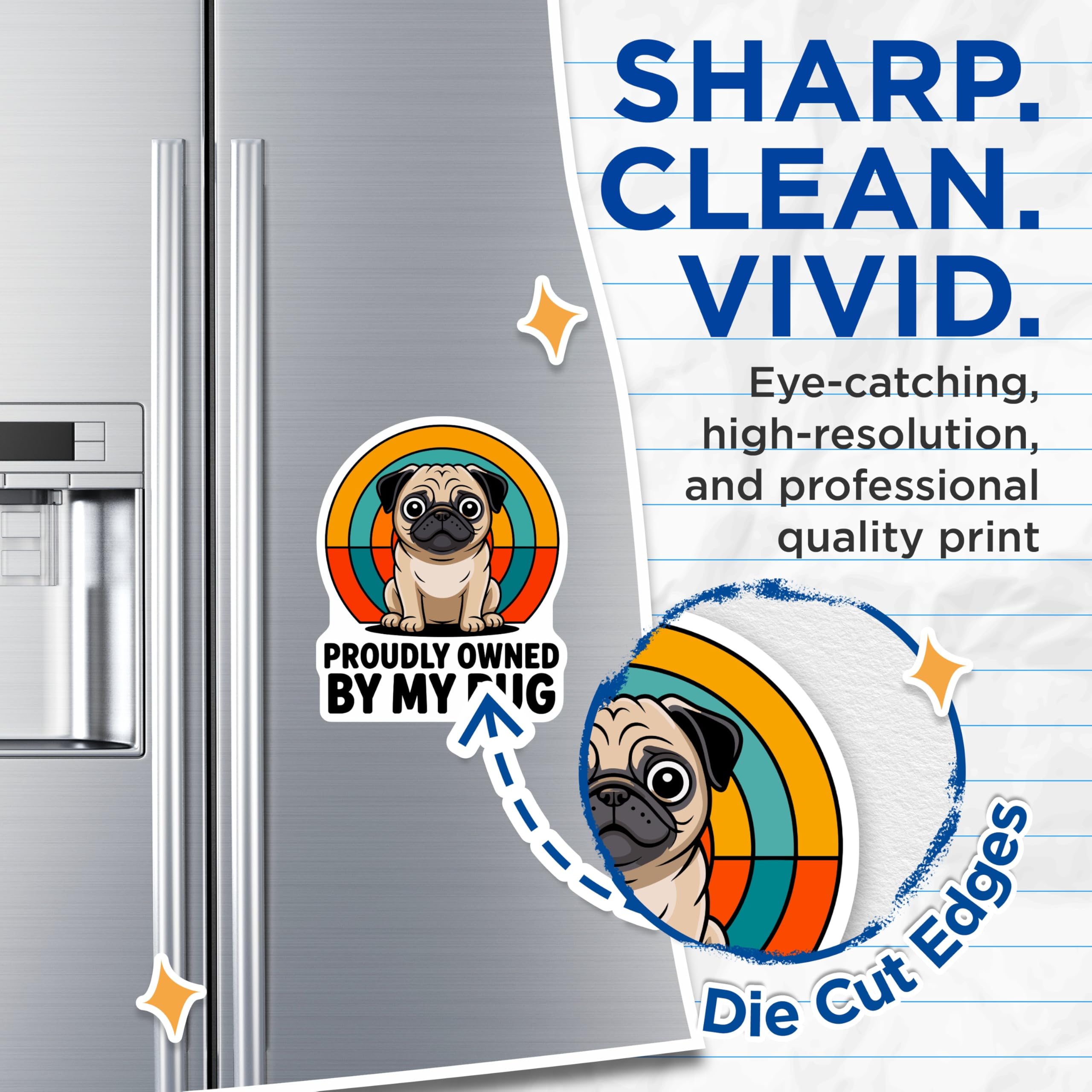 (2 Pack) Cute Pug Magnets - Proudly Owned By My Pug - Funny Dog Owner Refrigerator Locker Decor Magnet Set - 5 Inches On Longest Side - Thick Durable Magnet - Made in USA - MAG23417