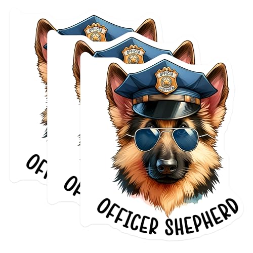 (3 Pack) Officer Shepherd Decals - Dog Cop Sticker - German Shepherd Art - 3 Inches On Longest Side - Easy Peel & Apply - Made in USA - 3MCS2435