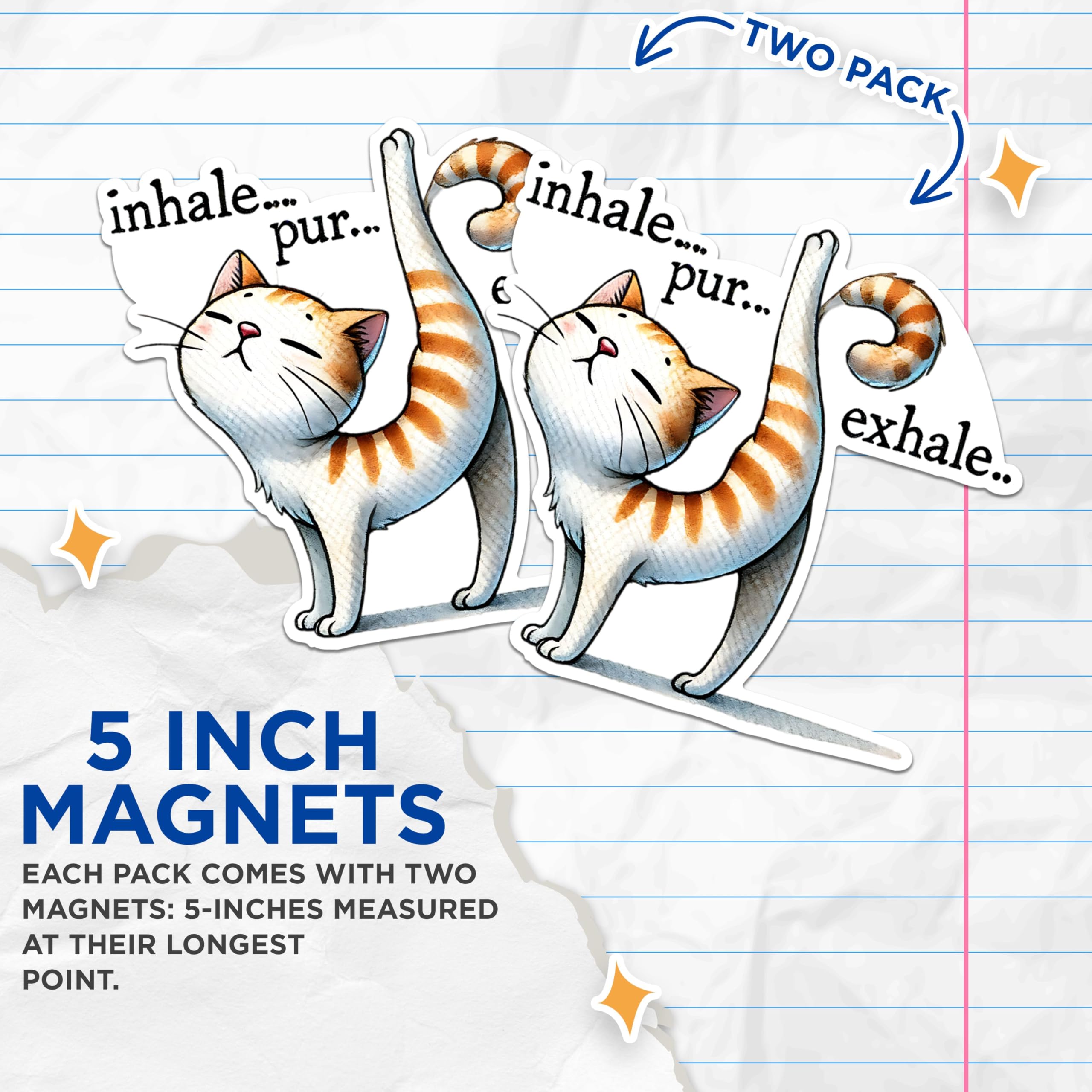 (2 Packs) Inhale Pur Exhale Funny Cat Doing Yoga Magnets - Cat Mediating Yogi Magnets - 5 Inches On Longest Side - Premium Magnet - for Fridges, Toolboxes, Cars - Made in USA - MAG2432