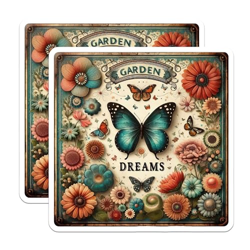 (2 Pack) Garden Dreams Magnets - Butterfly Decor for Fridge - Floral Magnet - Nature-Inspired Refrigerator Magnets - 5" On Longest Side - for Cars, Fridges, Toolboxes - Made in USA - MAG7255