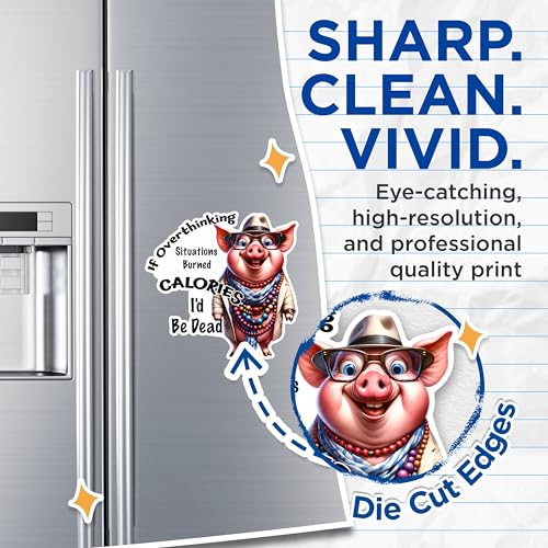 (2 Pack) Funny Pig Magnets - Overthinking Situations Burning Calories Magnets - Quirky Animal Magnets for Refrigerator- 5" On Longest Side - for Fridges, Toolboxes, Cars - Made in USA - MAG2928