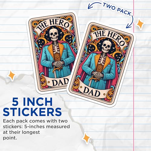 (2 Pack) The Hero Dad Stickers - Skeleton Dad Artwork - Father's Day Dad Stickers - 5" On Longest Side - Sticks to Smooth Flat Surfaces - Made in USA - BMCS5431