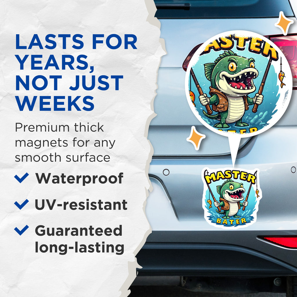 (2 Pack) Master Bater Magnets - Funny Fishing Humor for Fishermen - Dad's Man Cave Decor - Outdoorsman Novelty Item - 5 Inches On Longest Side - Thick Durable Magnet - Made in USA - MAG36540