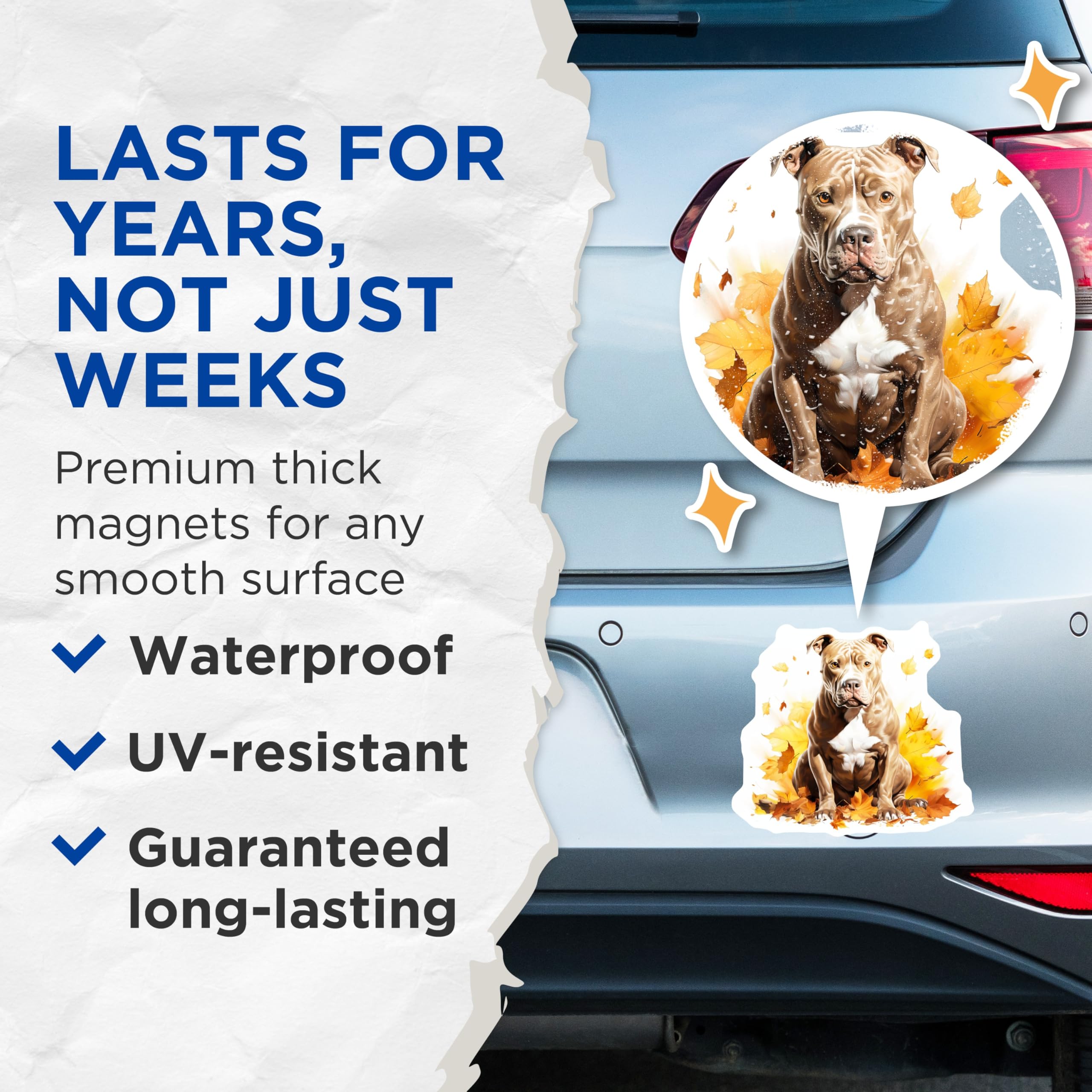 (2 Pack) Pitbull Dog Magnets - Autumn Fall Leaves Decor - Pitbull Mom Dad Accessories - Pet Lover Refrigerator Magnets - 5 Inches On Longest Side - Thick Durable Magnet - Made in USA - MAG27624