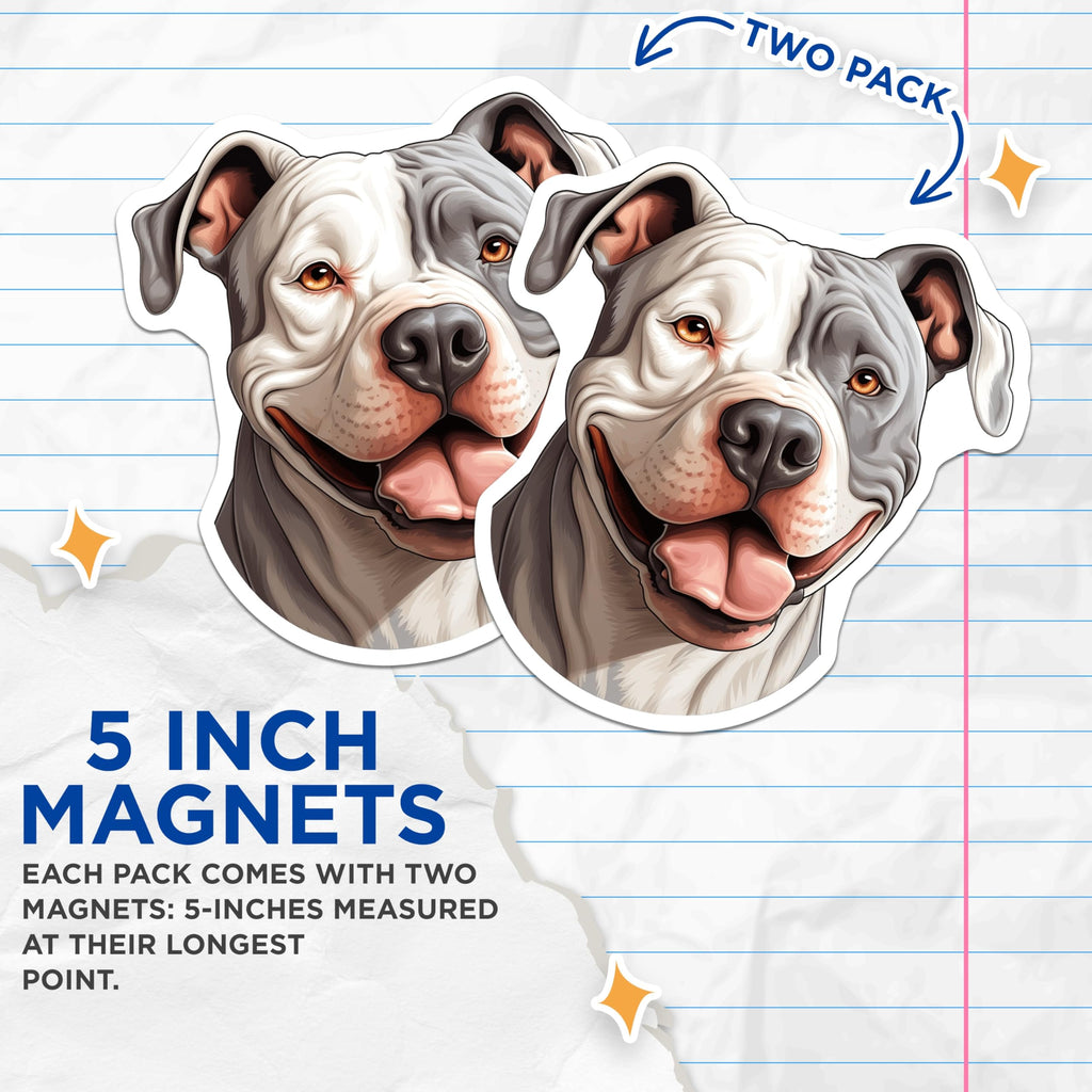 (2 Pack) Pitbull Dog Magnets - Smiling American Pitbull Terrier Decor - Pet Owner Kitchen Fridge Locker Animal Art Accessory - 5 Inches On Longest Side - Thick Durable Magnet - Made in USA - MAG23372