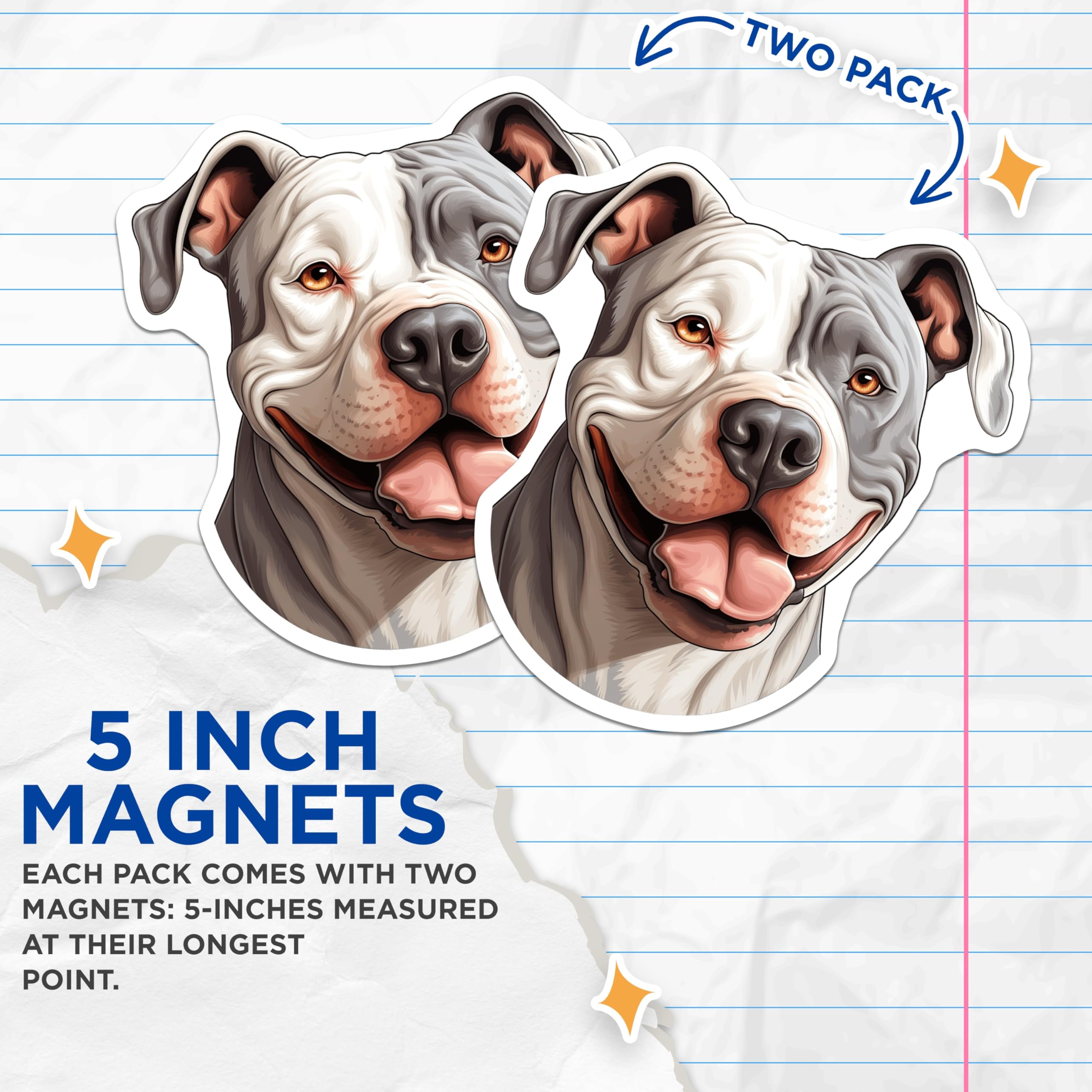 (2 Pack) Pitbull Dog Magnets - Smiling American Pitbull Terrier Decor - Pet Owner Kitchen Fridge Locker Animal Art Accessory - 5 Inches On Longest Side - Thick Durable Magnet - Made in USA - MAG23372
