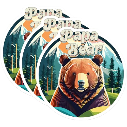 (3 Pack) Papa Bear Decals - Father Figure - Wildlife Animal Graphic - 3 Inches On Longest Side - Easy Peel & Apply - Made in USA - 3MCS2977