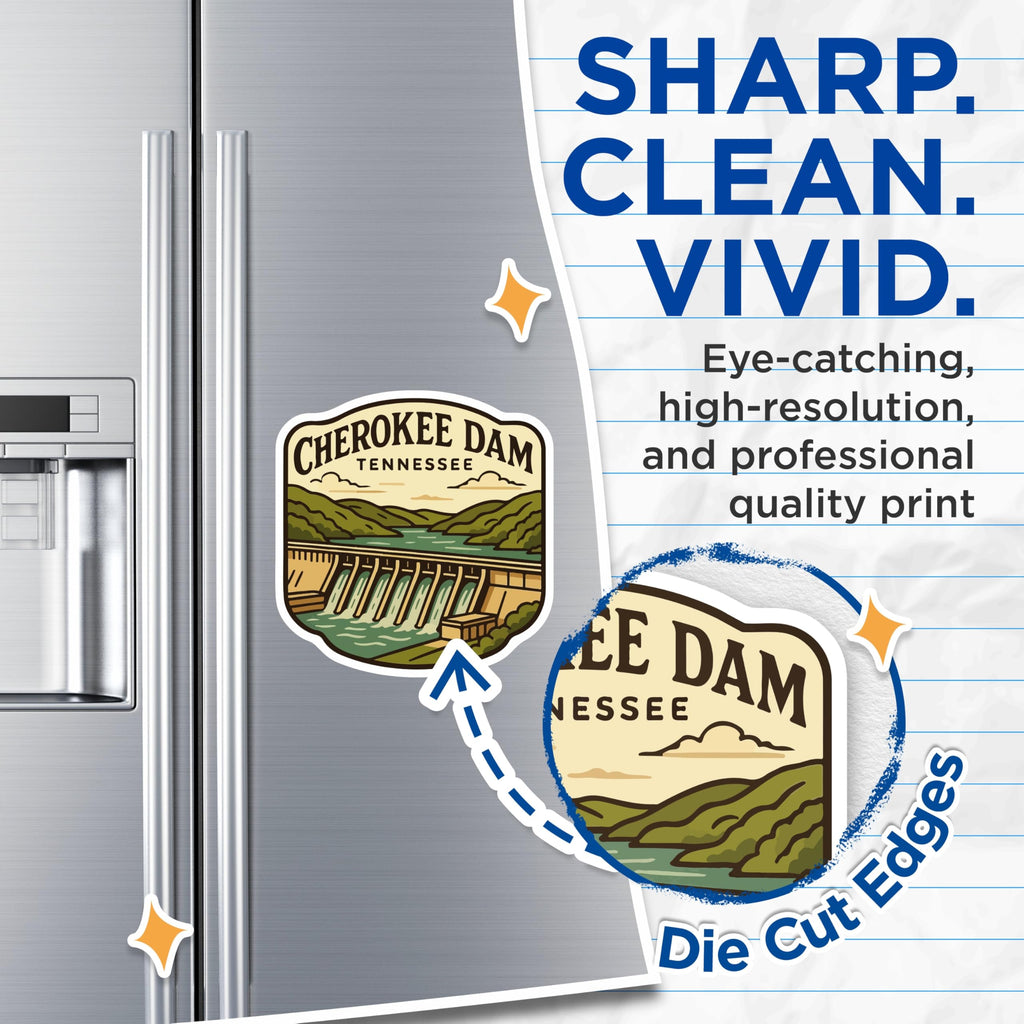 (2 Pack) Cherokee Dam Magnets - Tennessee River Landmark - Scenic Travel Souvenir - 5 Inches On Longest Side - Thick Durable Magnet - Made in USA - MAG20083