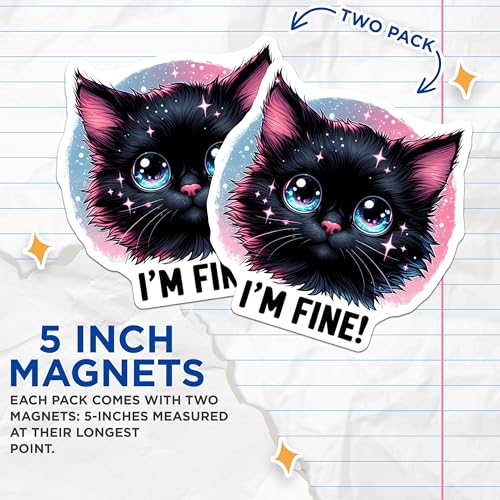 (2 Pack) Cute Cat Magnets - Cat Lover Gifts - Kawaii Cat Art - Ative Fridge Magnets - Cat-Themed Kitchen - 5" On Longest Side - for Cars, Fridges, Toolboxes - Made in USA - MAG4594