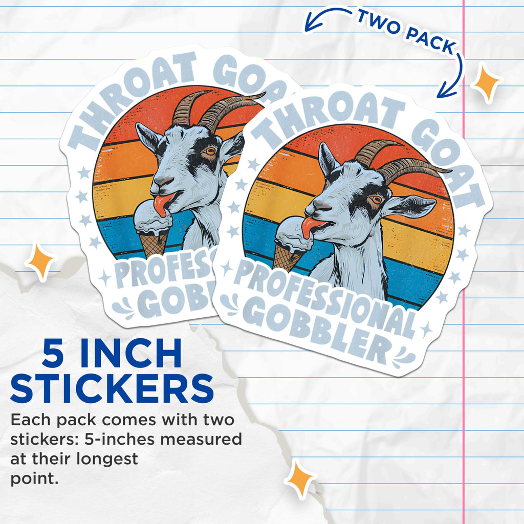 (2 Pack) Throat Goat Stickers - Professional Gobbler Stickers - Funny Goat Stickers - 5" On Longest Side - Sticks to Any Smooth Flat Surface - Made in USA - BMCS3595