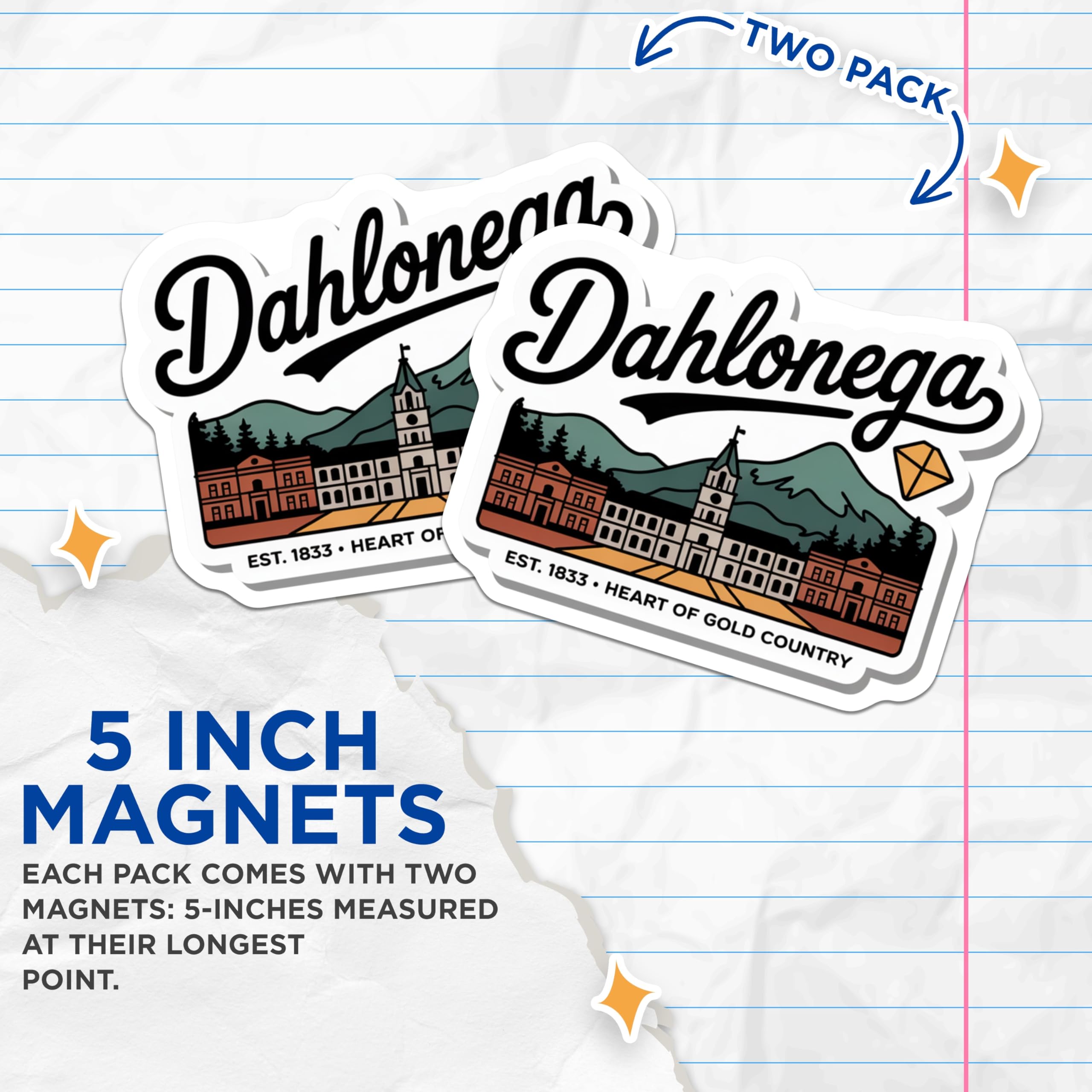 (2 Pack) Dahlonega Georgia Magnets - Gold Rush Town Landmark Decor - North Georgia Mountain Travel Souvenir - 5 Inches On Longest Side - Thick Durable Magnet - Made in USA - MAG19459