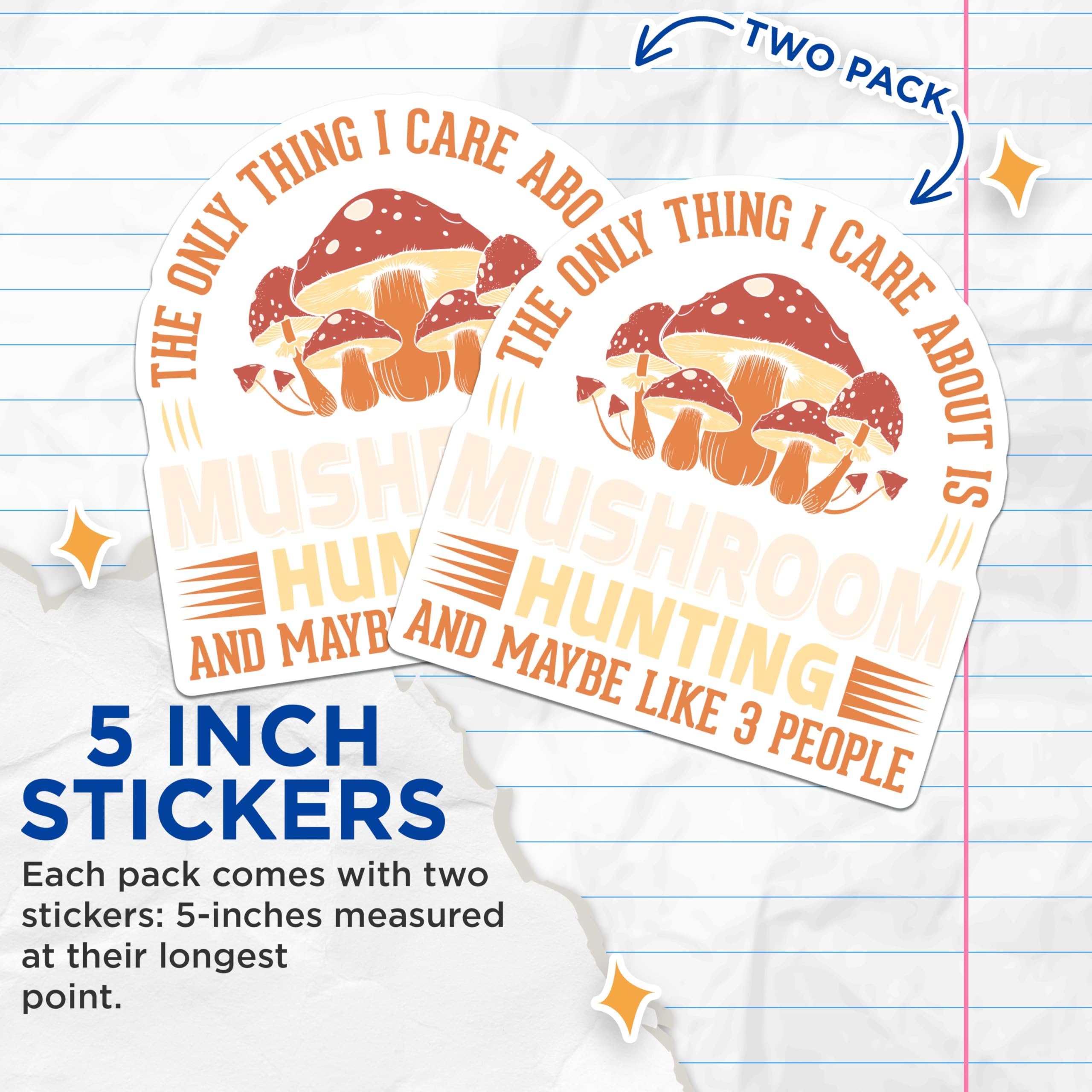 (2 Pack) Mushroom Hunting Stickers - Funny Fungi Lover - Foraging Humor Decal - 5" On Longest Side - Sticks to Smooth Flat Surfaces - Made in USA - BMCS18832